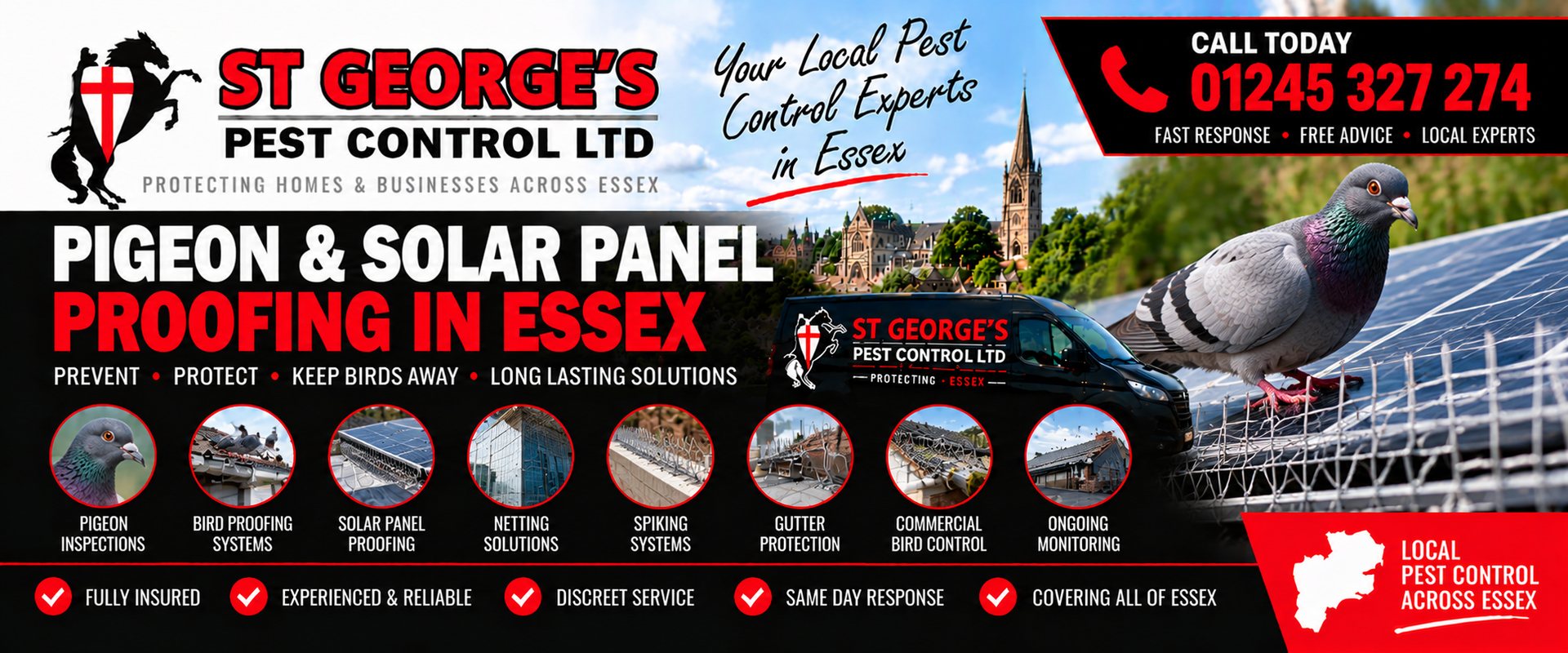 Pigeon Netting and Spikes for Commercial Roofs - St Georges Pest Control Ltd, Essex