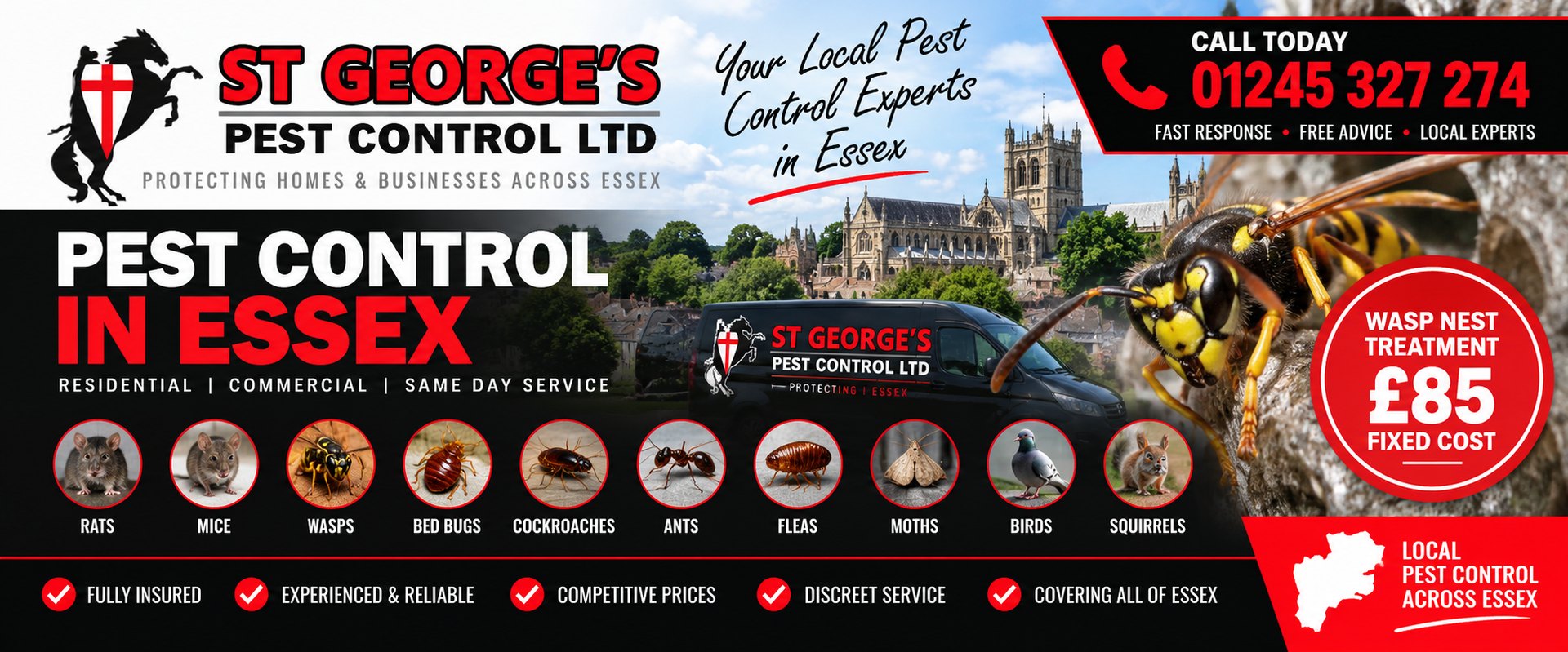 St Georges Pest Control Ltd &mdash; pest control in Essex, wasp nest treatment &pound;85 fixed cost, call 01245 327 274